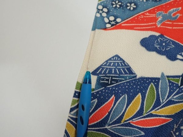 Photo10: 1H02z80  Japanese Kimono Crepe Silk  FABRIC Scenery Off-white 59.8x14.0 (10)