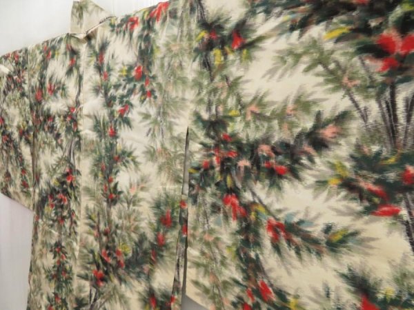 Photo2: 5405T03z390 Vintage Japanese Kimono Silk MEISEN HAORI Tree Sand beige (2)