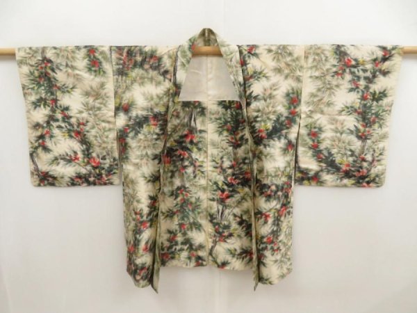 Photo6: 5405T03z390 Vintage Japanese Kimono Silk MEISEN HAORI Tree Sand beige (6)