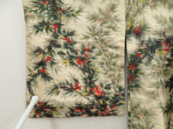 Photo7: 5405T03z390 Vintage Japanese Kimono Silk MEISEN HAORI Tree Sand beige (7)
