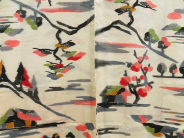 Photo3: 5405T04z390 Vintage Japanese Kimono Silk MEISEN HAORI Scenery Off-white (3)