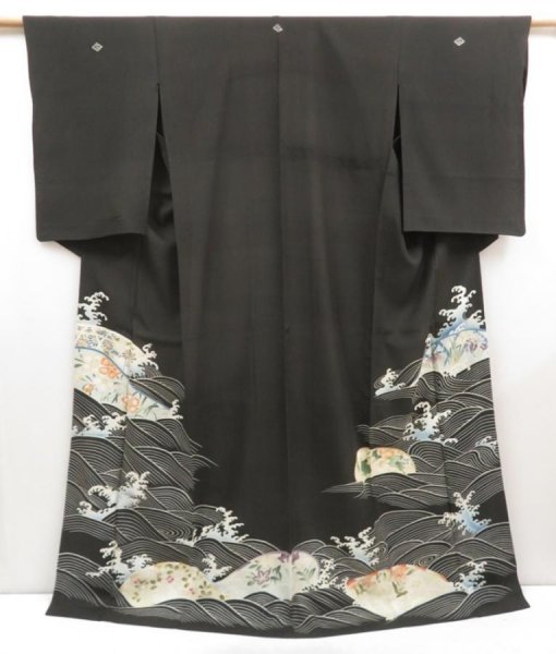 Photo1: 5405T06z730 Antique Japanese Kimono Silk RO TOMESODE HIKIZURI GEIKO (1)