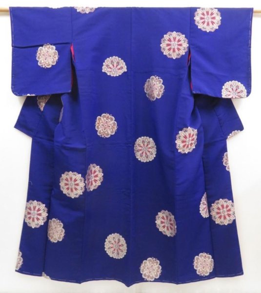 Photo1: 5405T13z750 Vintage Japanese Kimono Silk OMESHI Flower Dark lavender blue (1)