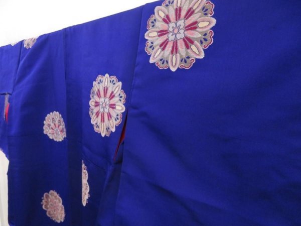 Photo2: 5405T13z750 Vintage Japanese Kimono Silk OMESHI Flower Dark lavender blue (2)