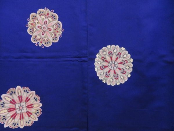 Photo5: 5405T13z750 Vintage Japanese Kimono Silk OMESHI Flower Dark lavender blue (5)