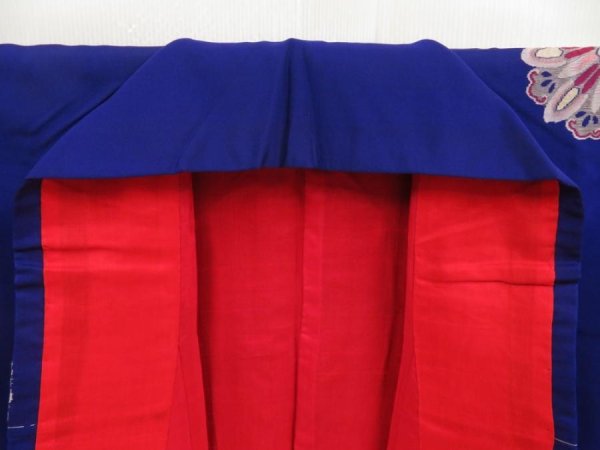 Photo7: 5405T13z750 Vintage Japanese Kimono Silk OMESHI Flower Dark lavender blue (7)