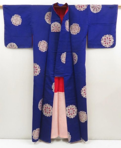 Photo8: 5405T13z750 Vintage Japanese Kimono Silk OMESHI Flower Dark lavender blue (8)