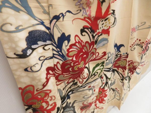 Photo3: 5405T14z830 Vintage Japanese Kimono Silk TSUKESAGE Flower Sand beige (3)