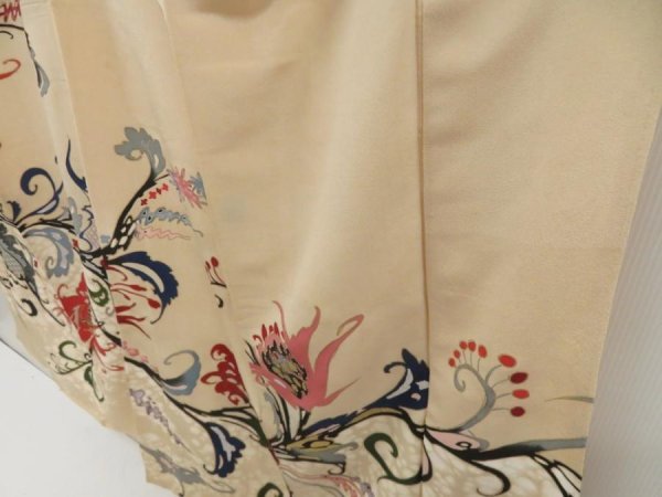Photo4: 5405T14z830 Vintage Japanese Kimono Silk TSUKESAGE Flower Sand beige (4)