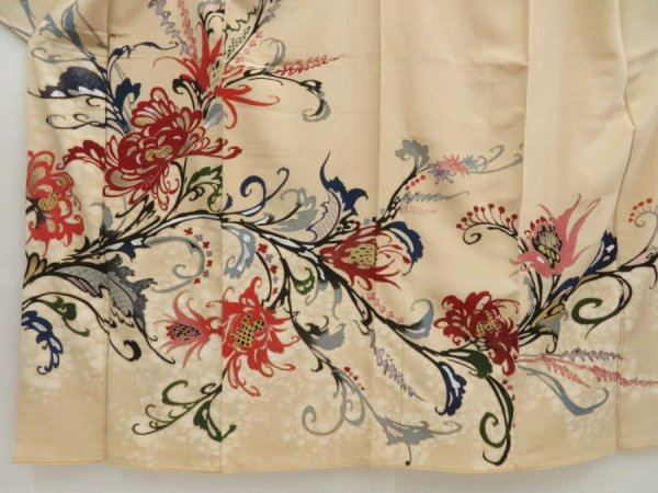 Photo5: 5405T14z830 Vintage Japanese Kimono Silk TSUKESAGE Flower Sand beige (5)