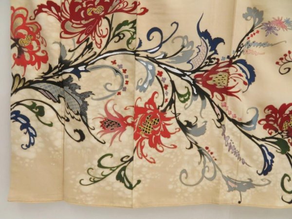 Photo6: 5405T14z830 Vintage Japanese Kimono Silk TSUKESAGE Flower Sand beige (6)