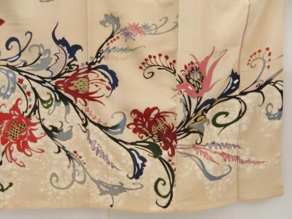 Photo7: 5405T14z830 Vintage Japanese Kimono Silk TSUKESAGE Flower Sand beige (7)