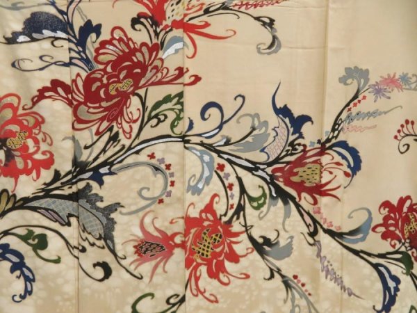 Photo8: 5405T14z830 Vintage Japanese Kimono Silk TSUKESAGE Flower Sand beige (8)