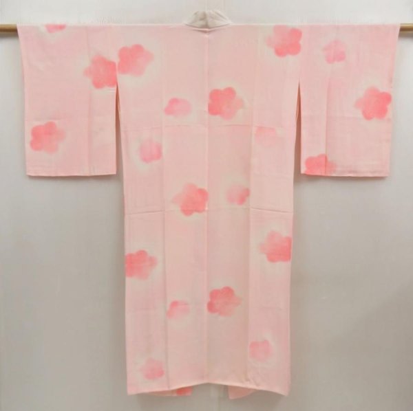 Photo1: 5411T02z550 Vintage Japanese Kimono Silk JUBAN Plum blossom Pink (1)