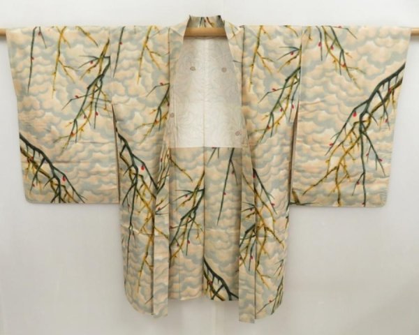 Photo6: 5411T04z410 Vintage Japanese Kimono Silk MEISEN HAORI Branch Peach (6)