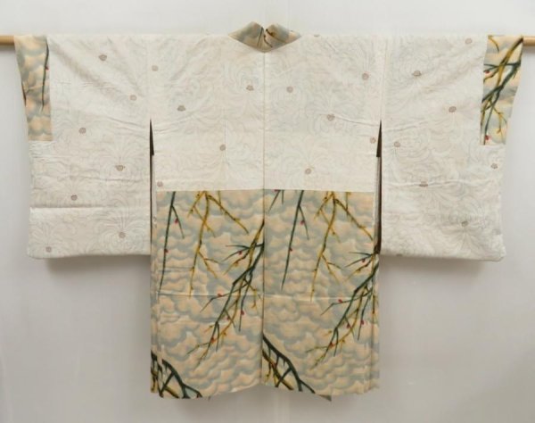 Photo8: 5411T04z410 Vintage Japanese Kimono Silk MEISEN HAORI Branch Peach (8)