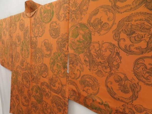 Photo2: 5411T05z550 Vintage Japanese Kimono Silk HAORI Dragon Orange-Brown (2)