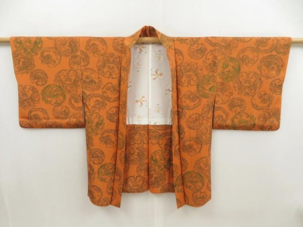 Photo5: 5411T05z550 Vintage Japanese Kimono Silk HAORI Dragon Orange-Brown (5)