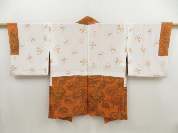 Photo6: 5411T05z550 Vintage Japanese Kimono Silk HAORI Dragon Orange-Brown (6)