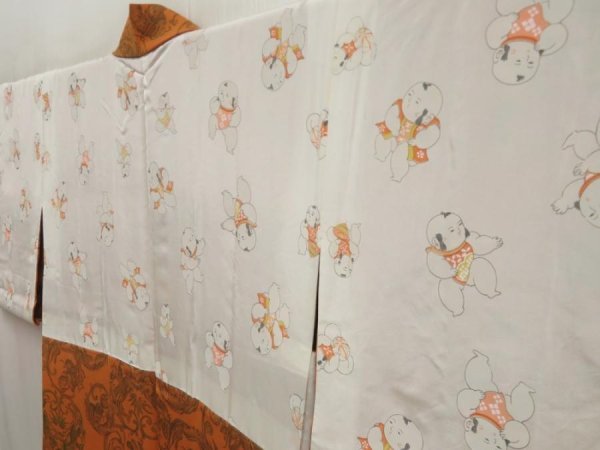 Photo7: 5411T05z550 Vintage Japanese Kimono Silk HAORI Dragon Orange-Brown (7)