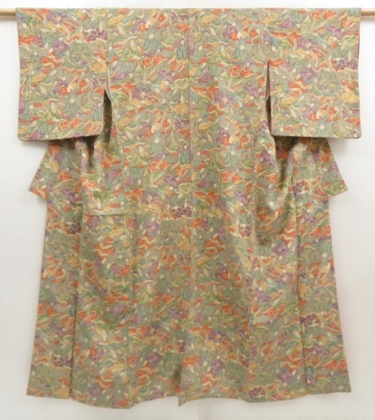 Photo1: 5411T07z930 Vintage Japanese Kimono Silk KOMON Princess Green-Gray (1)