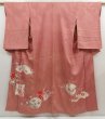 Photo1: 5411T09z760 Vintage Japanese Kimono Silk IROTOMESODE Flowers Dull pink (1)