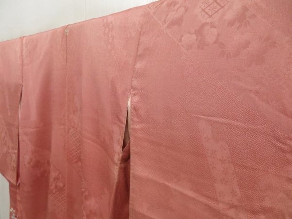 Photo2: 5411T09z760 Vintage Japanese Kimono Silk IROTOMESODE Flowers Dull pink (2)