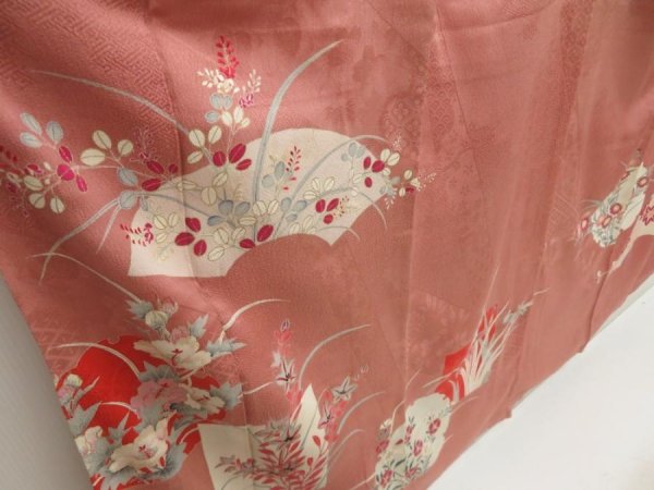 Photo3: 5411T09z760 Vintage Japanese Kimono Silk IROTOMESODE Flowers Dull pink (3)