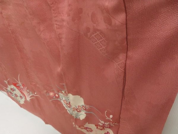 Photo4: 5411T09z760 Vintage Japanese Kimono Silk IROTOMESODE Flowers Dull pink (4)