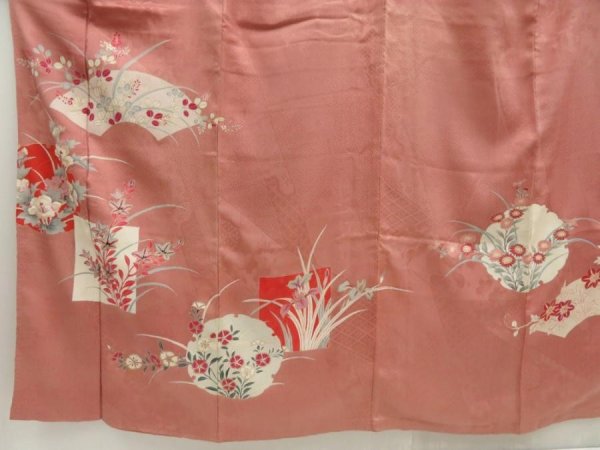 Photo5: 5411T09z760 Vintage Japanese Kimono Silk IROTOMESODE Flowers Dull pink (5)