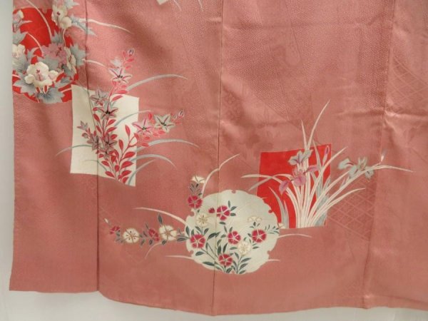 Photo6: 5411T09z760 Vintage Japanese Kimono Silk IROTOMESODE Flowers Dull pink (6)
