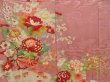 Photo8: 5411T10z640 Antique Japanese Kimono Silk TSUKESAGE Flower cart Dull pink (8)