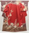 Photo1: 5411T13z1020  Japanese Kimono Silk TSUKESAGE Yukiwa Dark red (1)