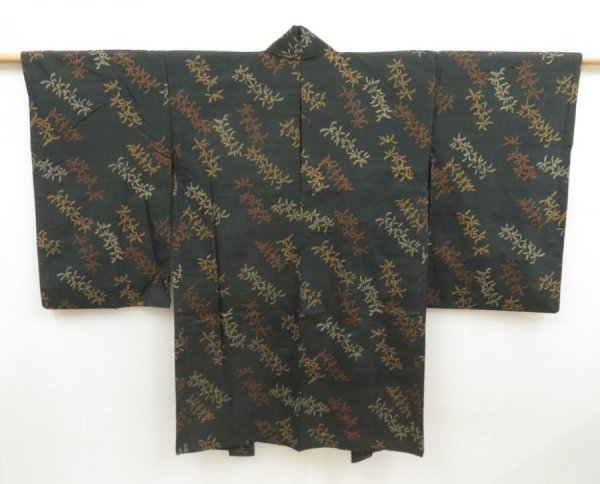 Photo1: 5413T01z430 Vintage Japanese Kimono Silk MEISEN HAORI  Green-Gray (1)