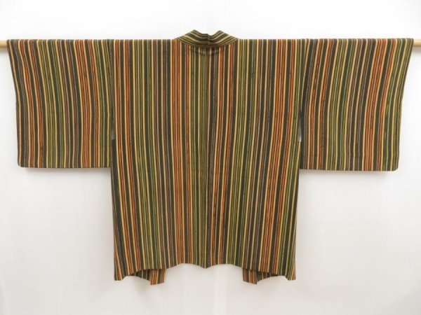Photo1: 5413T03z620 Vintage Japanese Kimono Silk HAORI Stripe Raw sienna (1)