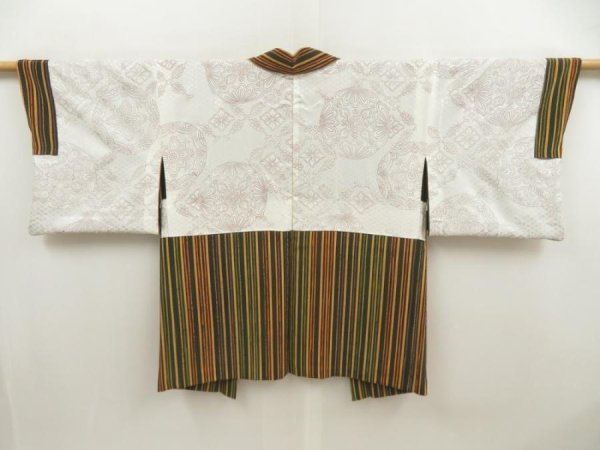 Photo6: 5413T03z620 Vintage Japanese Kimono Silk HAORI Stripe Raw sienna (6)