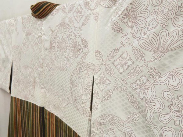 Photo7: 5413T03z620 Vintage Japanese Kimono Silk HAORI Stripe Raw sienna (7)