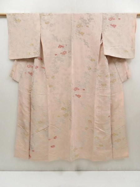 Photo1: 5413T04z970 Vintage Japanese Kimono Silk KOMON Flowers Light pink (1)
