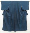 Photo1: 5413T05z700 Vintage Japanese Kimono Silk TSUMUGI Plain Navy (1)
