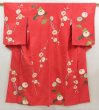 Photo1: 5413T06z790 Vintage Japanese Kimono Silk KOMON Flower Red-Pink (1)