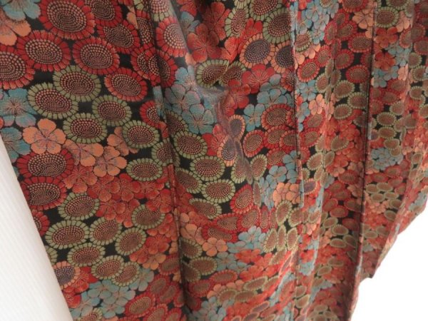 Photo3: 5413T07z780 Vintage Japanese Kimono Silk KOMON Flowers Dark red (3)