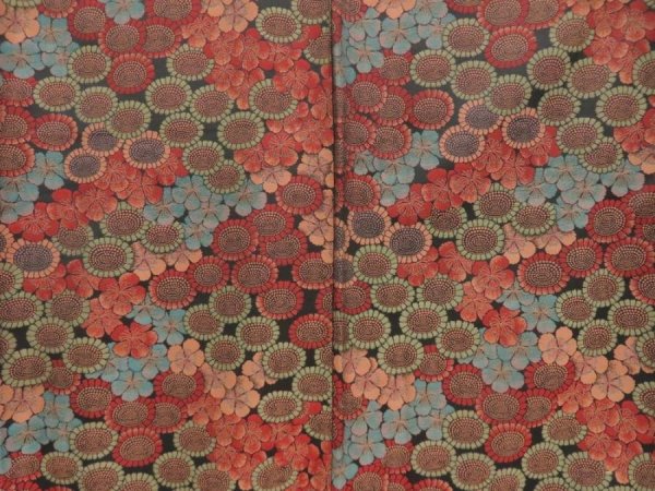 Photo5: 5413T07z780 Vintage Japanese Kimono Silk KOMON Flowers Dark red (5)