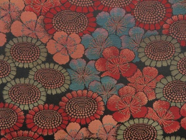 Photo6: 5413T07z780 Vintage Japanese Kimono Silk KOMON Flowers Dark red (6)