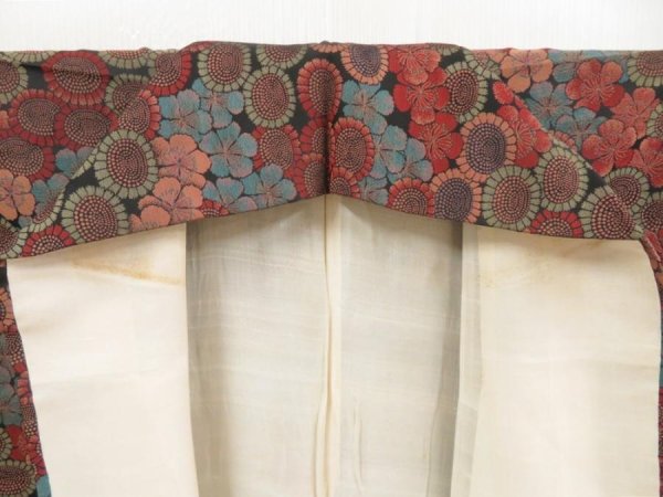 Photo7: 5413T07z780 Vintage Japanese Kimono Silk KOMON Flowers Dark red (7)
