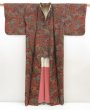 Photo8: 5413T07z780 Vintage Japanese Kimono Silk KOMON Flowers Dark red (8)