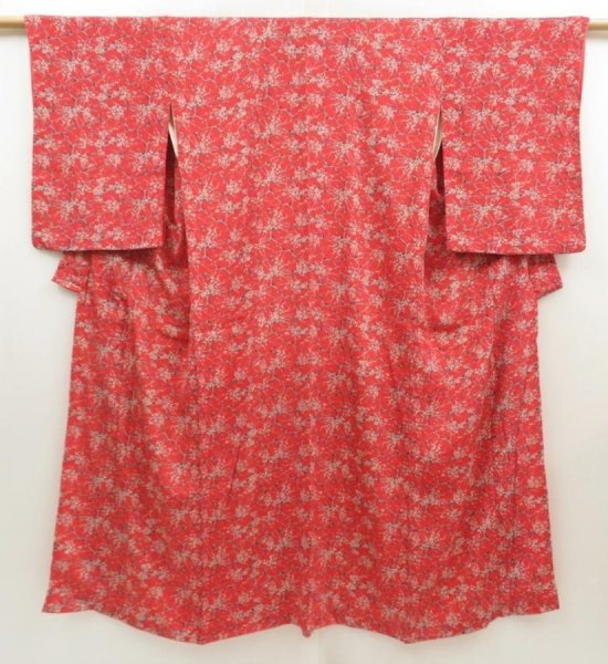 Photo1: 5413T08z450 Vintage Japanese Kimono Silk KOMON Plum blossom Dark red (1)