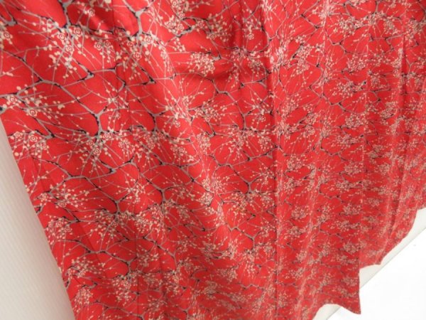 Photo3: 5413T08z450 Vintage Japanese Kimono Silk KOMON Plum blossom Dark red (3)