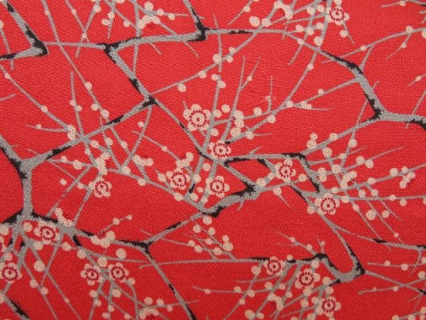 Photo6: 5413T08z450 Vintage Japanese Kimono Silk KOMON Plum blossom Dark red (6)