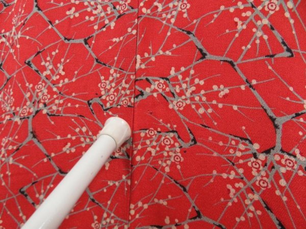 Photo7: 5413T08z450 Vintage Japanese Kimono Silk KOMON Plum blossom Dark red (7)