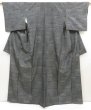 Photo1: 5413T09z820 Vintage Japanese Kimono Silk TSUMUGI  Dark navy-Gray (1)